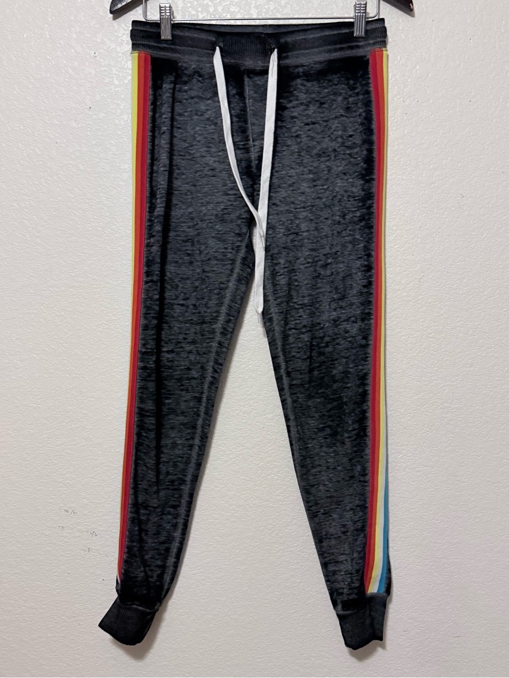 Planet gold Women’s black Jogger Pants with Rainbow Side Stripes 0159
